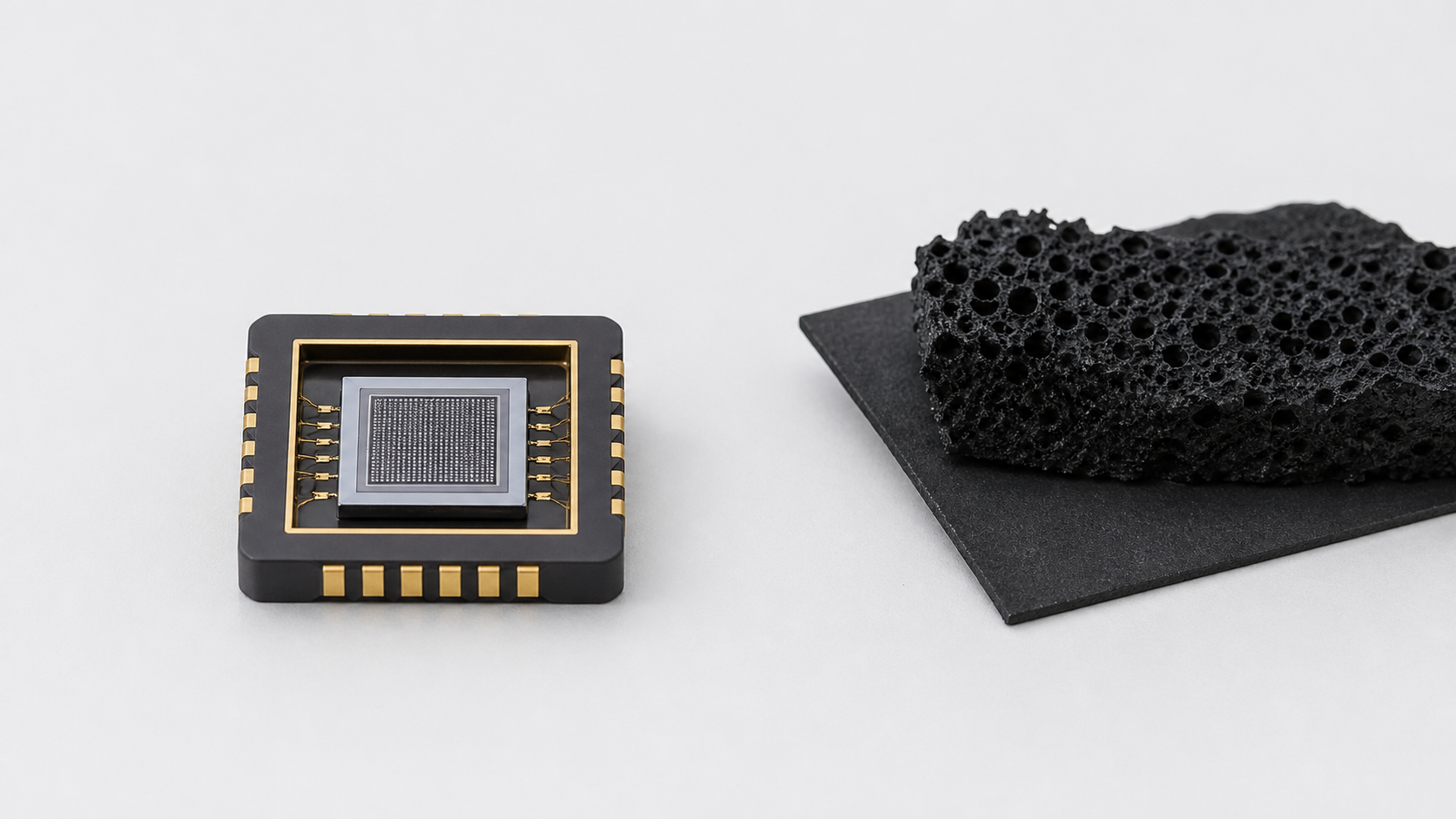 Electronic nose sensor module and material texture photographed on a clean lab surface